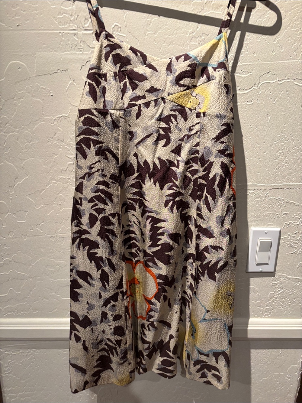 Anthropologie Cream Floral Print Sleeveless Dress with Brown and Yellow Accents